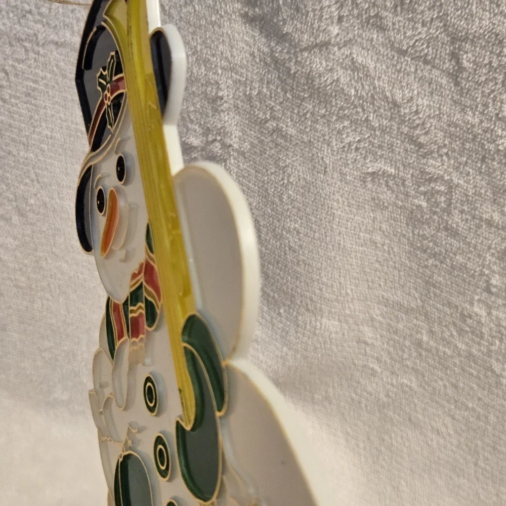 VTG‎ Snowman Suncatcher Christmas Plastic Stained Glass Skis Merry Christmas